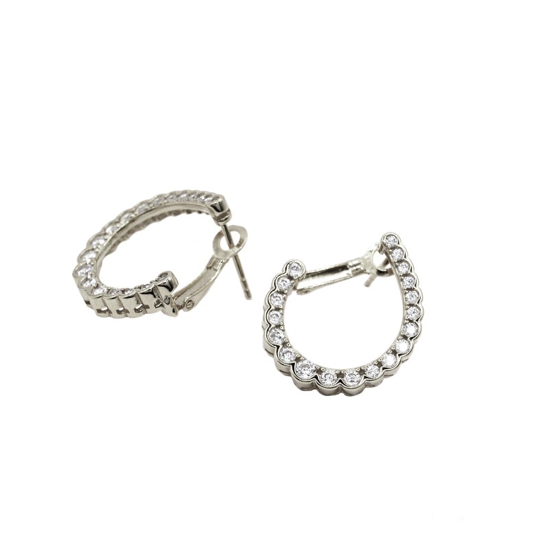 White gold plated white zircon spiral hoop earrings in 925 silver