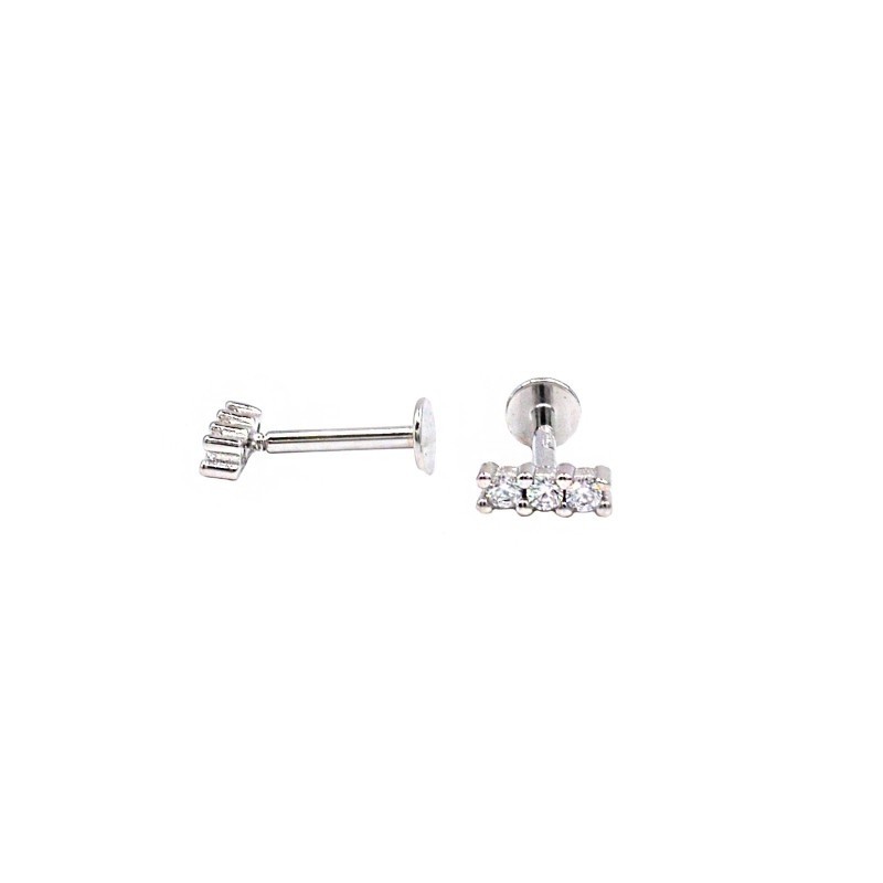 Orecchini piercing barretta zirconata placcata oro bianco in argento 925