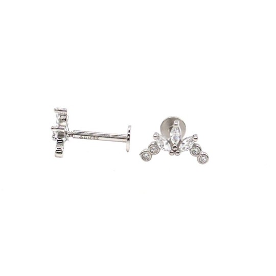 White gold plated zircon clover arc earrings in 925 silver