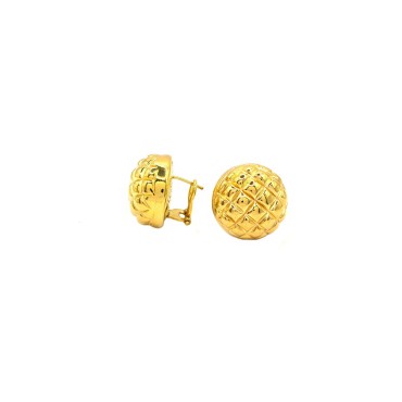 Round stud electroformed earrings with yellow gold plated engraved rhombuses in 925 silver