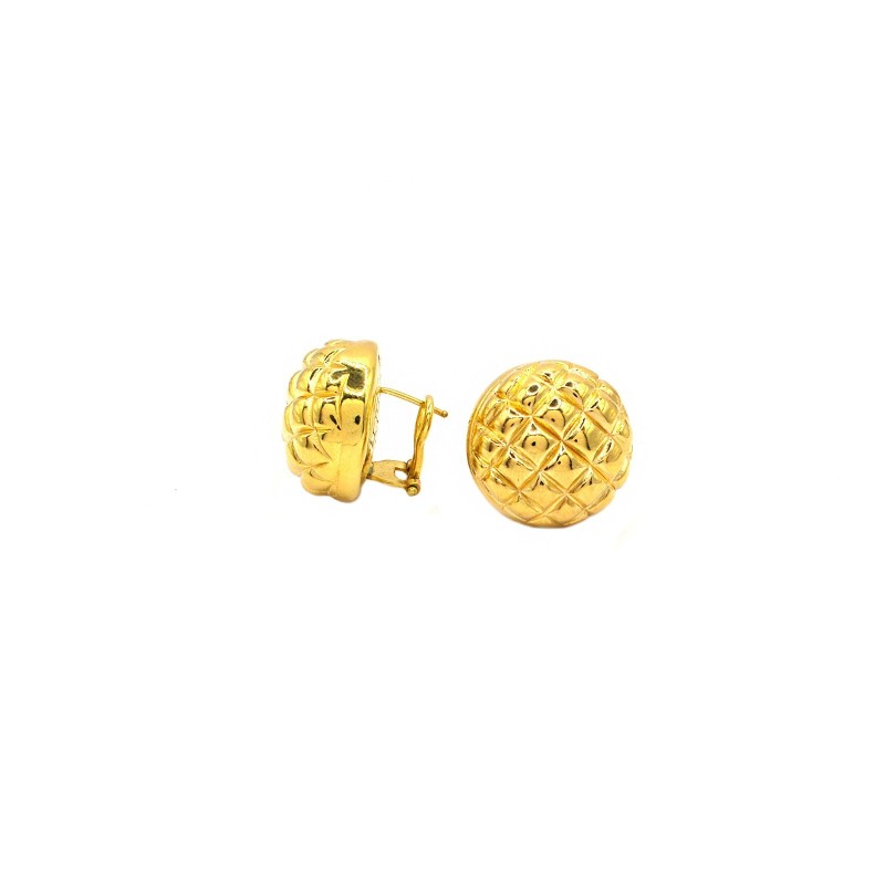 Round stud electroformed earrings with yellow gold plated engraved rhombuses in 925 silver