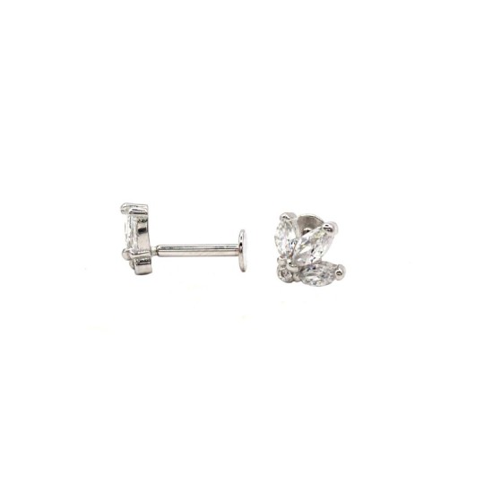 White gold plated zircon clover piercing earrings in 925 silver