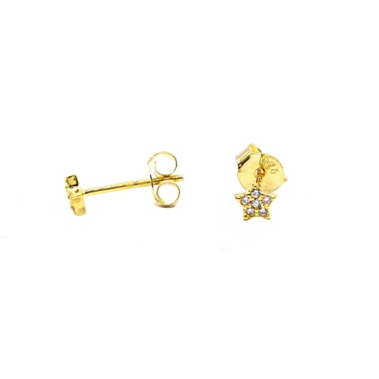 Yellow gold plated white zircon star lobe earrings in 925 silver