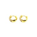 Yellow gold plated 925 silver rounded white semi zircon snap back hoop earrings