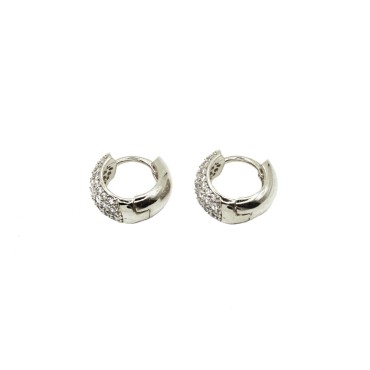 White gold plated white gold plated 925 silver semi zircon stud hoop earrings