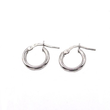 8 mm 2 barrel inner hoop earrings with snap closure white gold plated in 925 silver