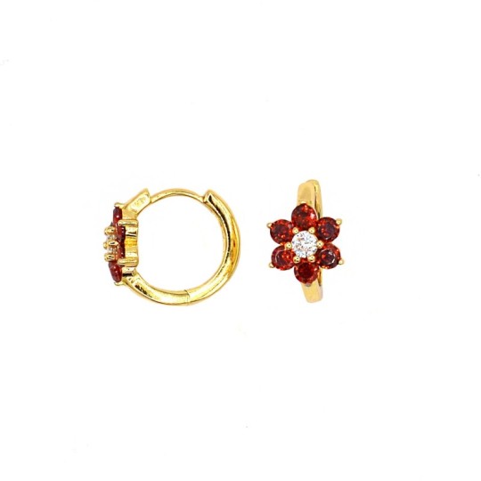 White semi-zircon hoop earrings with eye with pupil in turquoise paste and yellow gold plated snap closure in 925 silver