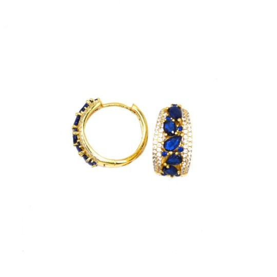 Orecchini a cerchio bombato da ø 13,5 mm con 2 file di zirconi bianchi con chiusura a scattino placcati oro giallo in argento 92