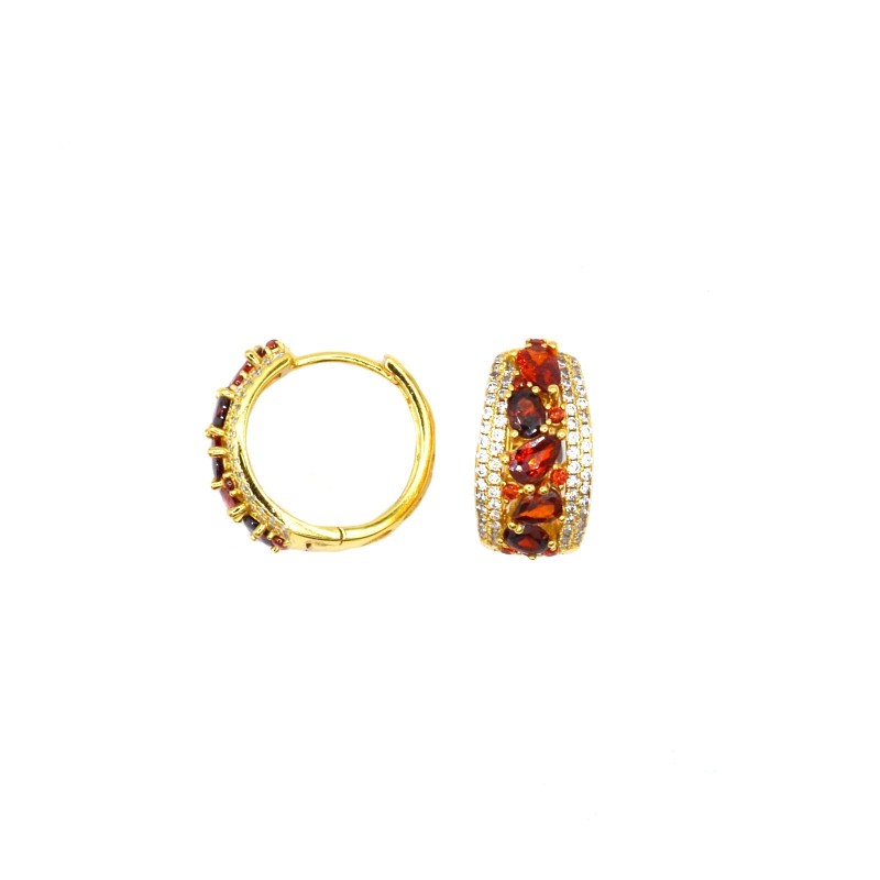 ø 13.5 mm rounded hoop earrings with 2 rows of white zircons with yellow gold plated snap closure in 925 silver