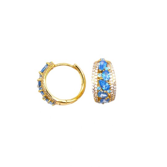 ø 13.5 mm rounded hoop earrings with 2 rows of white zircons with yellow gold plated snap closure in 925 silver