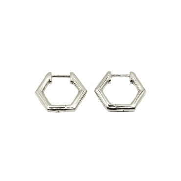 White gold plated pentagon snap hoop earrings in 925 silver