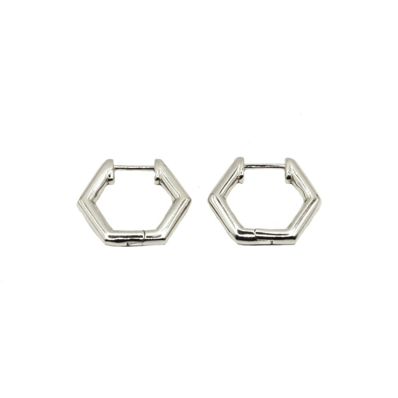 White gold plated pentagon snap hoop earrings in 925 silver