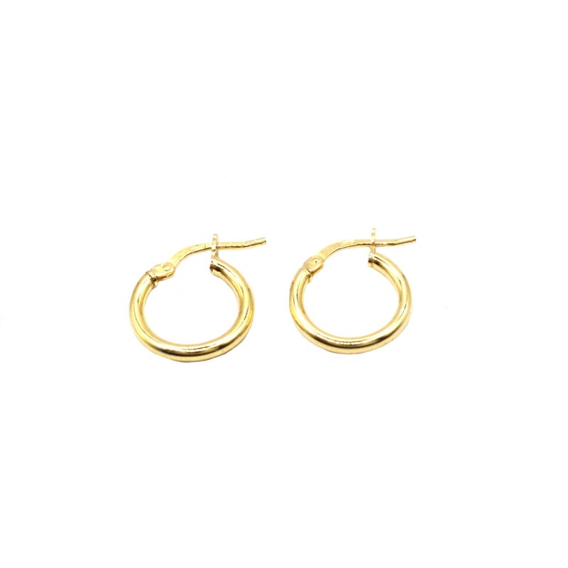Yellow gold plated 925 silver tubular hoop earrings ø 10 mm with snap closure
