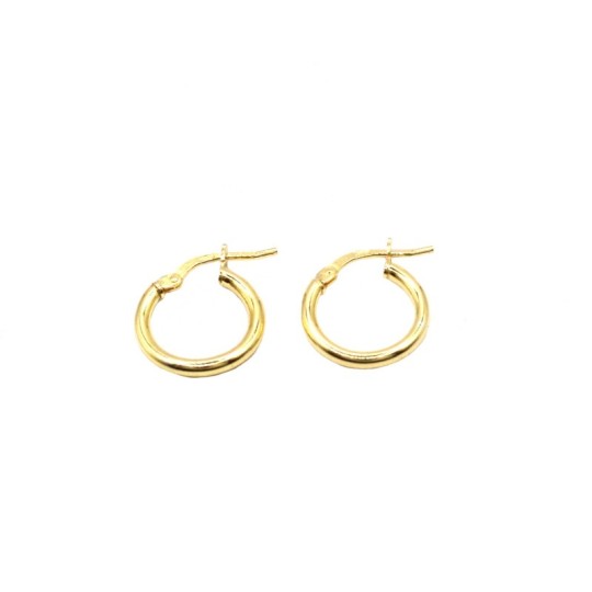 Orecchini a cerchio tubolare ø 10 mm con chiusura a scattino placcati oro giallo in argento 925