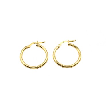 Yellow gold plated 925 silver tubular hoop earrings ø 20 mm with snap closure