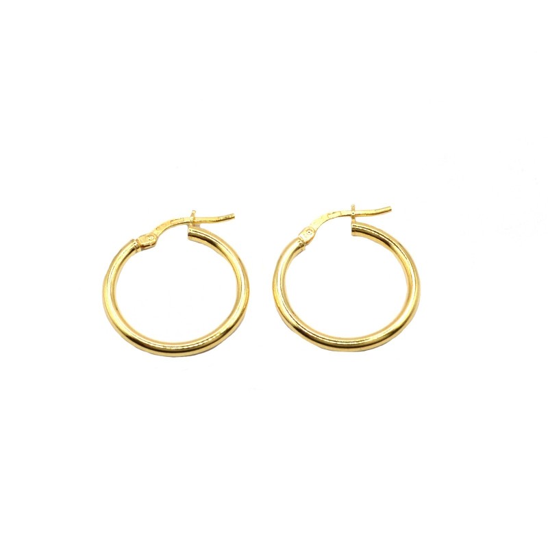 Yellow gold plated 925 silver tubular hoop earrings ø 20 mm with snap closure