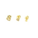 Orecchini a lobo set tris 2 cuori zirconati con uno liscio placcati oro giallo in argento 925