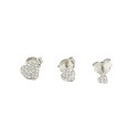 Orecchini a lobo set 3 cuori zirconati placcati oro bianco in argento 925