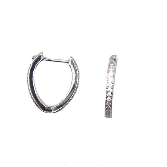 Orecchini a cerchio ovale con zirconi bianchi con chiusura a scattino placcati oro bianco in argento 925