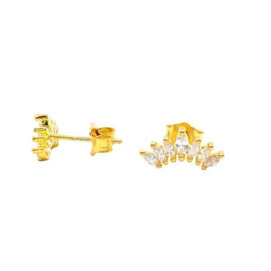 Orecchini a lobo corona di spole bianche placcati oro giallo in argento 925