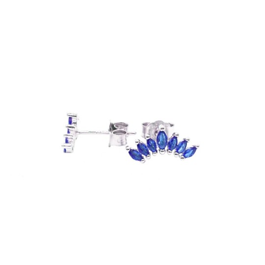 Orecchini a lobo corona di spole blu placcati oro bianco in argento 925