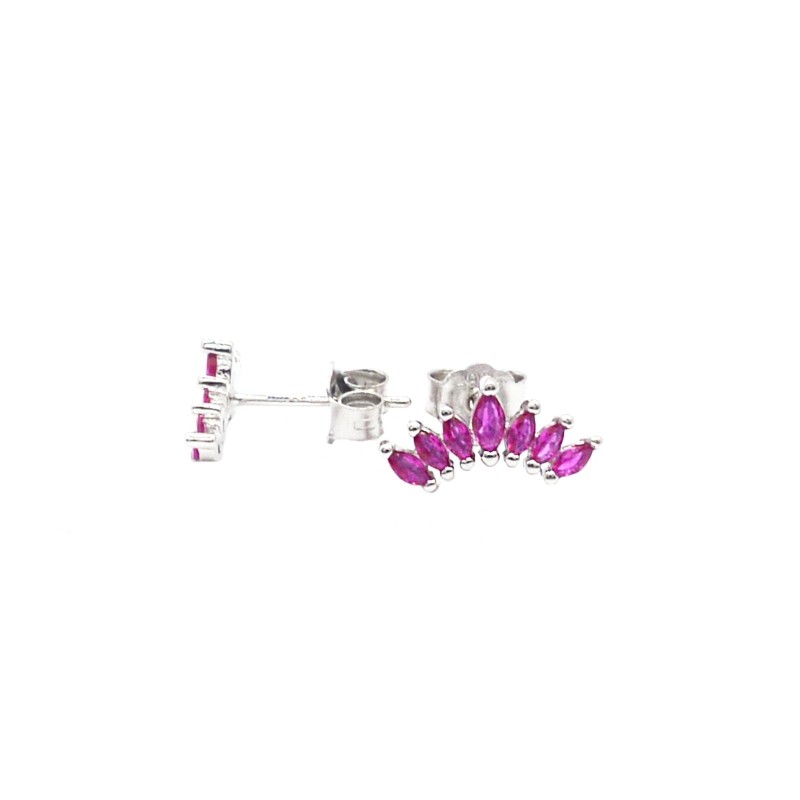 Orecchini a lobo corona di spole fucsia placcati oro bianco in argento 925