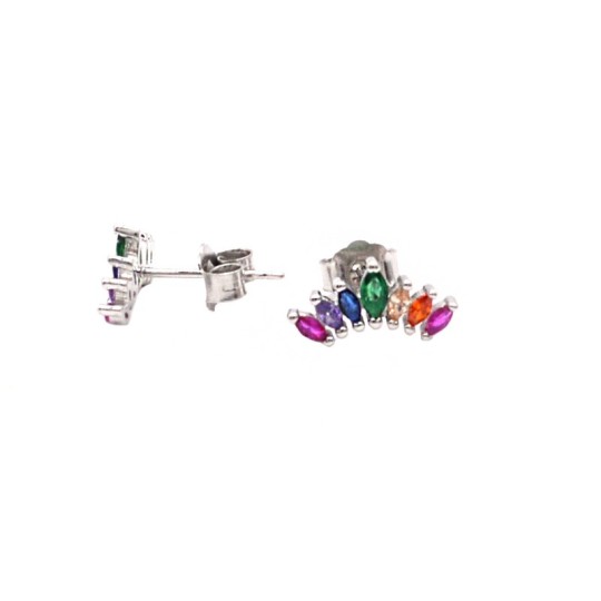 Orecchini a lobo corona di spole multicolor placcati oro bianco in argento 925
