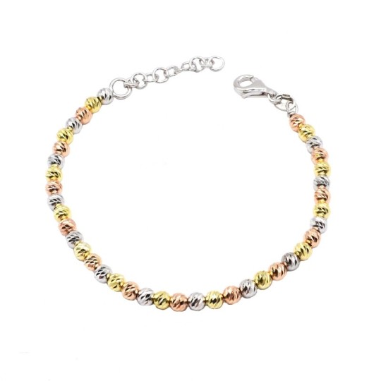 Slash diamond ball bracelet plated in yellow and rose gold and white in 925 silver