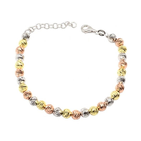 Slash diamond ball bracelet plated in yellow and rose gold and white in 925 silver