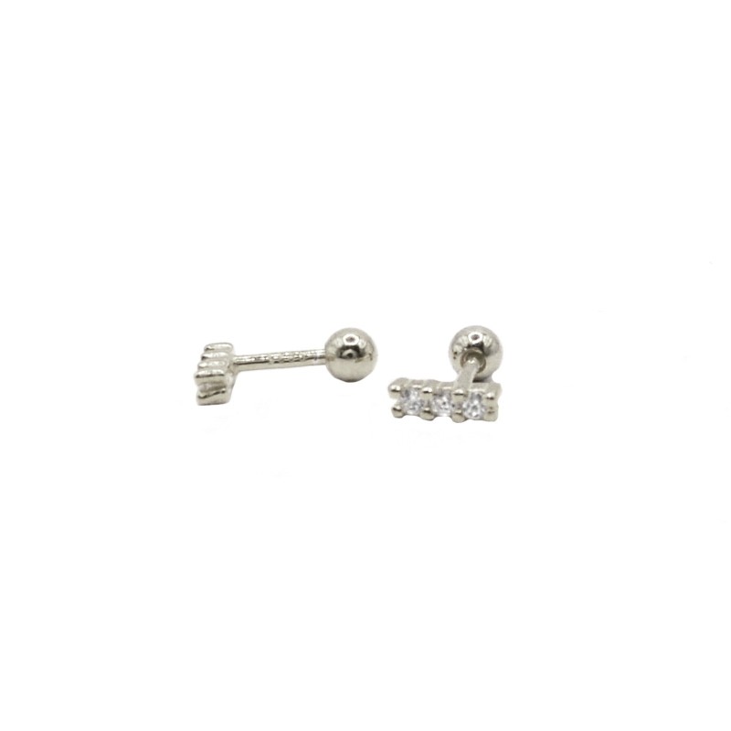 Trilogy piercing earrings with white zircons white gold plated in 925 silver