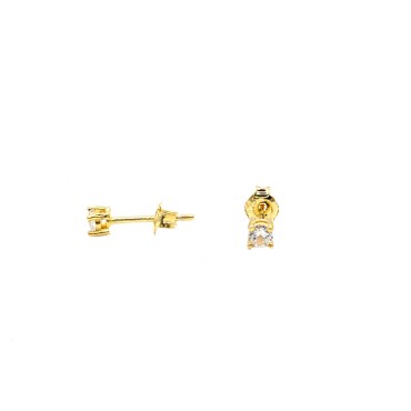 Light point earrings with 3 mm white zircon yellow gold plated in 925 silver