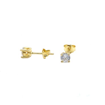Light point earrings with 4 mm white zircon yellow gold plated in 925 silver