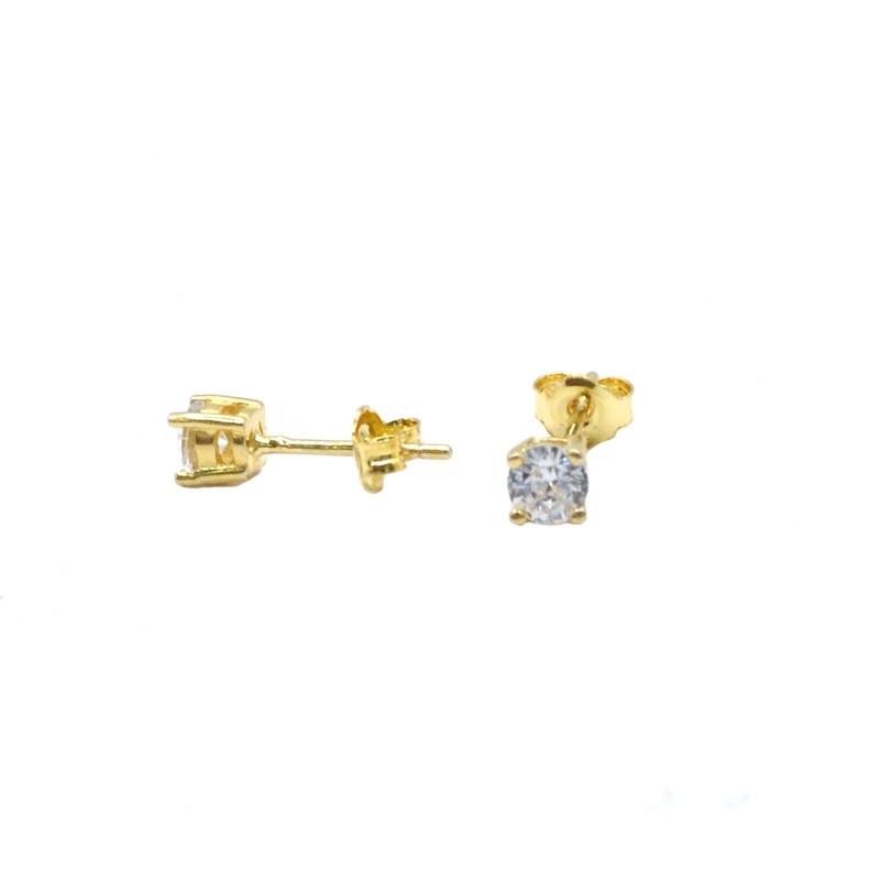 Light point earrings with 4 mm white zircon yellow gold plated in 925 silver