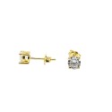 Light point earrings with 5 mm white zircon yellow gold plated in 925 silver