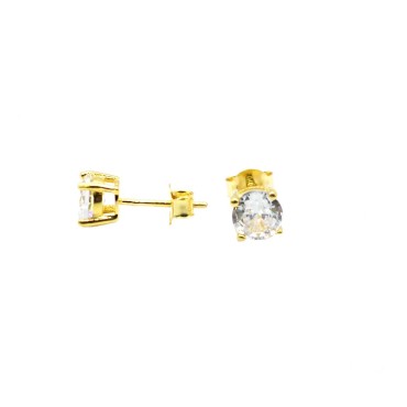 Light point earrings with 6 mm white zircon plated in white gold in 925 silver