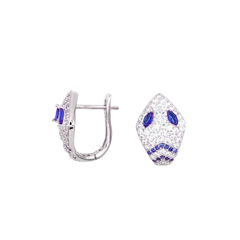 Orecchini a cerchio con testa di serpente con zircocni bianchi e blu placcati oro bianco in argento 925