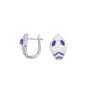 Orecchini a cerchio con testa di serpente con zircocni bianchi e blu placcati oro bianco in argento 925
