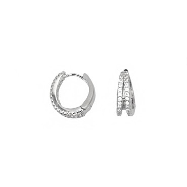 Hoop earrings with two strands of white gold-plated white zircons in 925 silver
