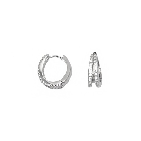 Orecchini a cerchio con due fili di zirconi bianchi placcati oro bianco in argento 925
