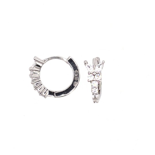 Hoop earrings with white zircon butterfly plated in white gold in 925 silver