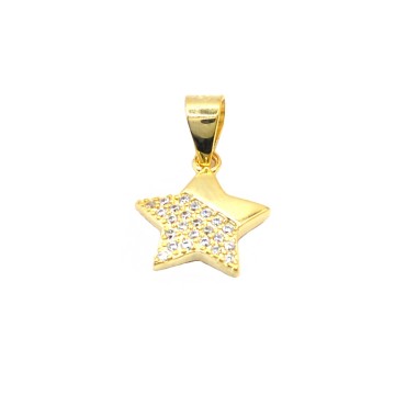 Star pendant, half white zircon, half smooth, yellow gold plated in 925 silver