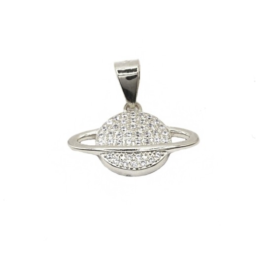 Ciondolo pianeta zirconato bianco placcato oro bianco in argento 925
