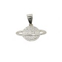 White gold plated white zircon planet pendant in 925 silver