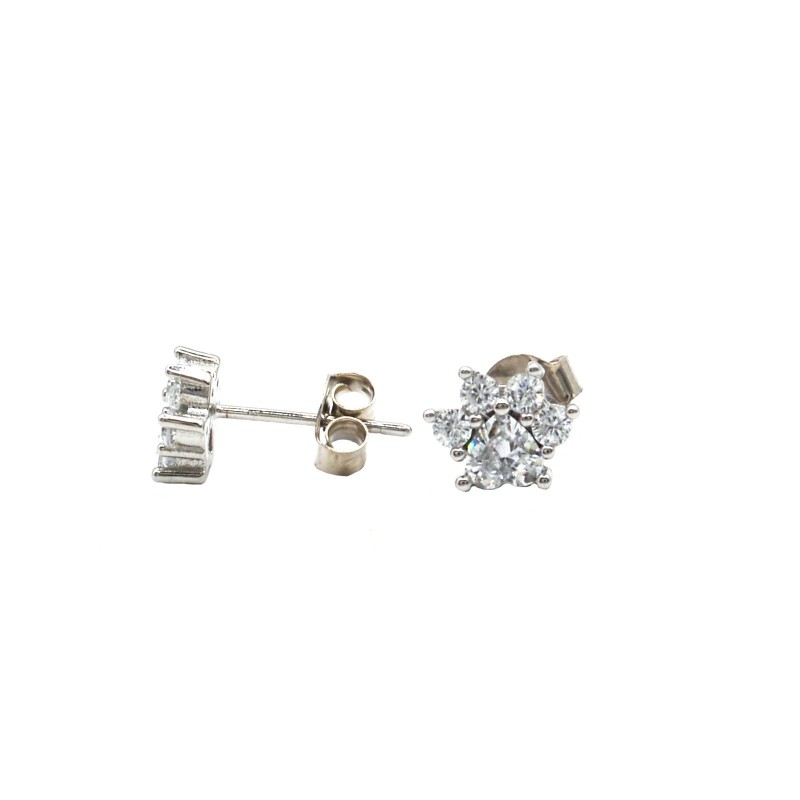 White gold plated white zircon paw lobe earrings in 925 silver