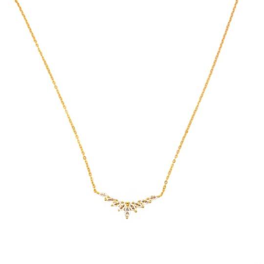 Collana maglia forzatina con spole a scalare centrali zirconate bianche placcato oro giallo in argento 925