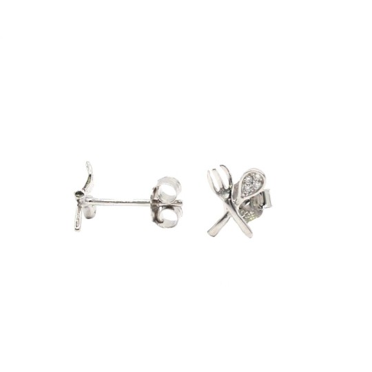 Orecchini a lobo cucchiaio e forchetta semi zirconato bianco placcati oro bianco in argento 925