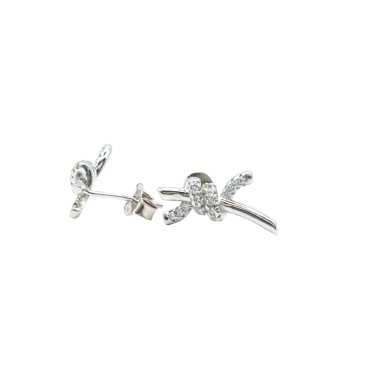 White gold plated white semi zircon knot stud earrings in 925 silver