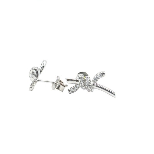 Orecchini a lobo nodo  semi zirconato bianco placcati oro bianco in argento 925