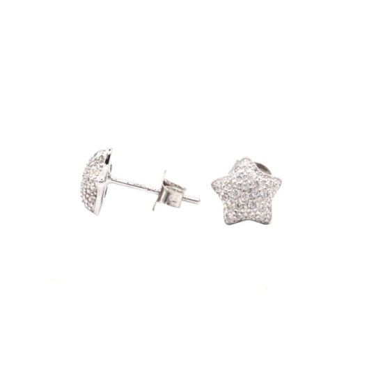 Orecchini a lobo stella zirconata bianca placcati oro bianco in argento 925