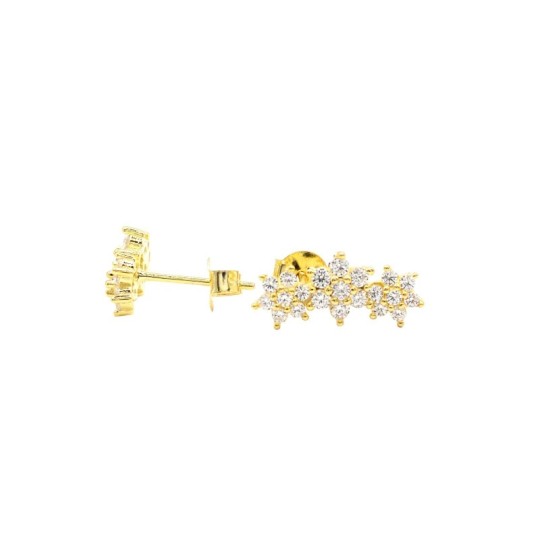 Orecchini a lobo 3 fiori zirconati bianchi placcati oro giallo in argento 925